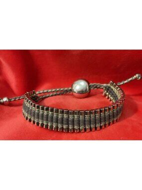 LINKS OF LONDON STERLING SILVER 35 BAR FRIENDSHIP BRACELET GREY & PEWTER CORD